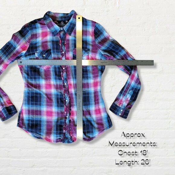 Arizona Shirt Pink and Blue Button Down with Mother of Pearl Snaps Junior Sz Lg - Picture 6 of 6